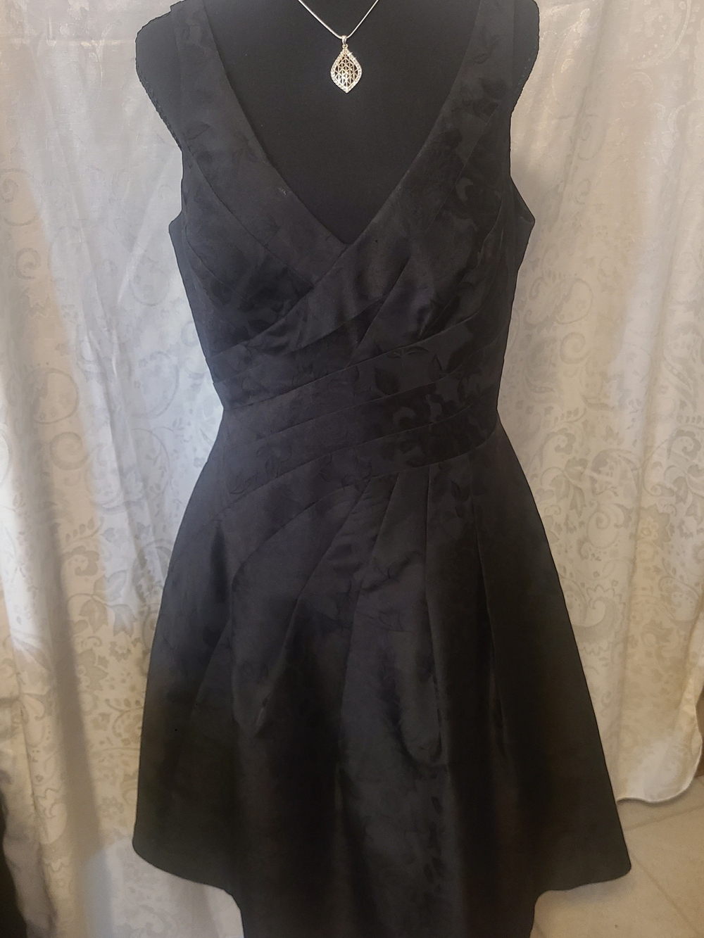 White House Black Market Black V-Neck Pleated Fit-and-Flare Mini Dress